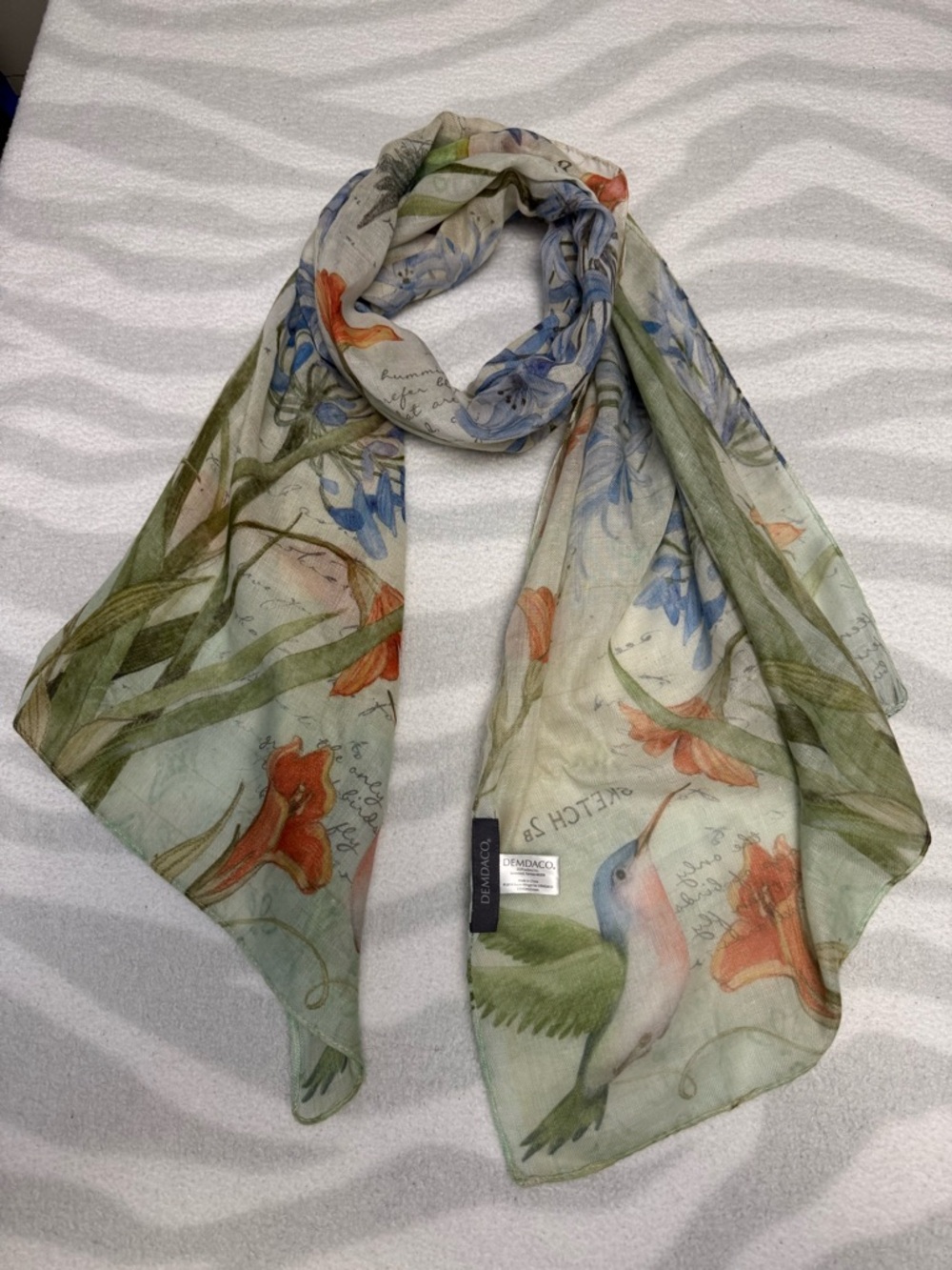 Demdaco Multi-Color Hummingbird & Floral Lightweight Scarf